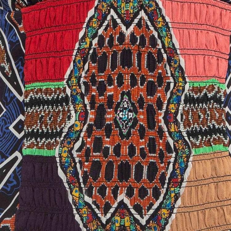 Pre Owned Etro Multicolor Print Silk Shirred Detail Sleeveless Maxi Dress M