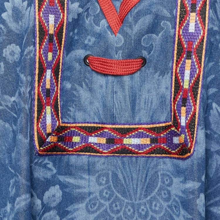 Pre Owned Etro Blue Orion Print Denim Lace-Up Tunic M
