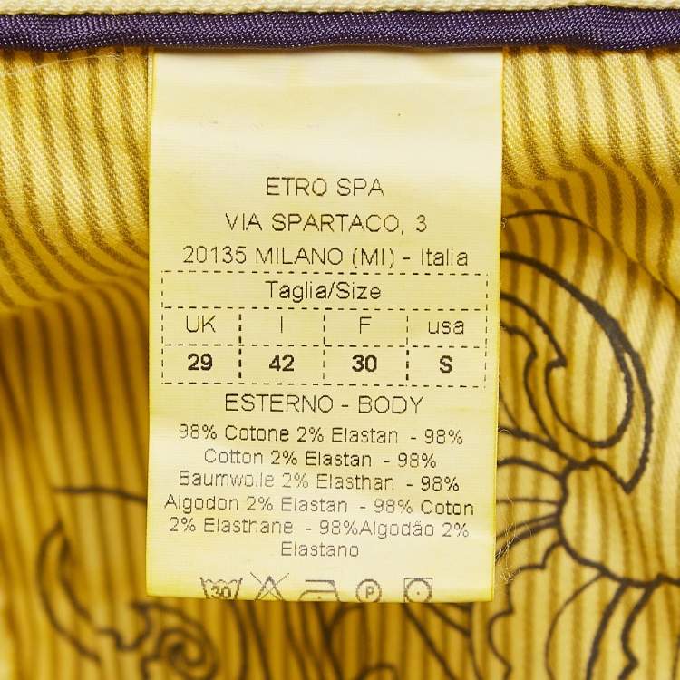 Pre Owned Etro Yellow Denim Slim Fit Jeans M Waist 29"