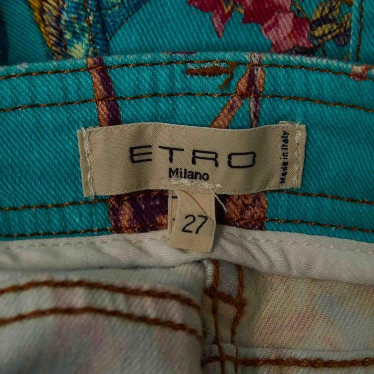 Pre Owned Etro Blue Print Denim Slim Fit Jeans M Waist 27"