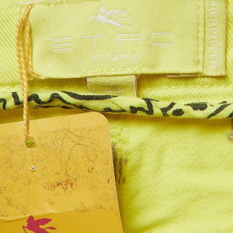 Pre Owned Etro Yellow Embroidered Cotton Jeans M Waist 30"