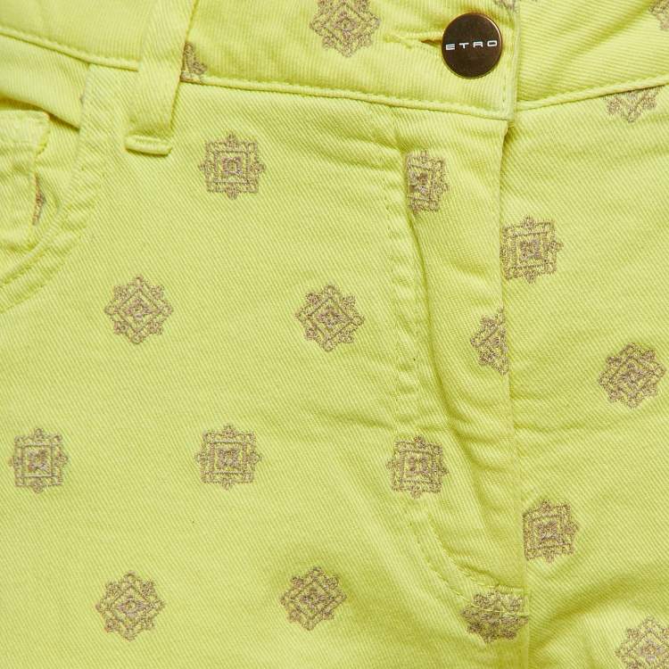 Pre Owned Etro Yellow Embroidered Cotton Jeans M Waist 30"