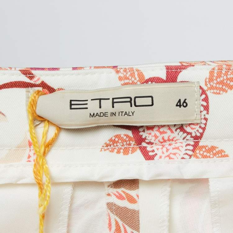 Pre Owned Etro Red Floral Printed Cotton Buttoned Trousers L