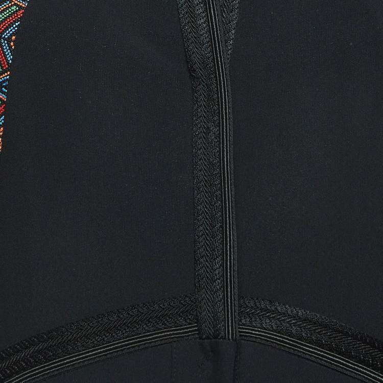 Pre Owned Etro Black Floral Embroidered Crepe Mid-Length Coat M