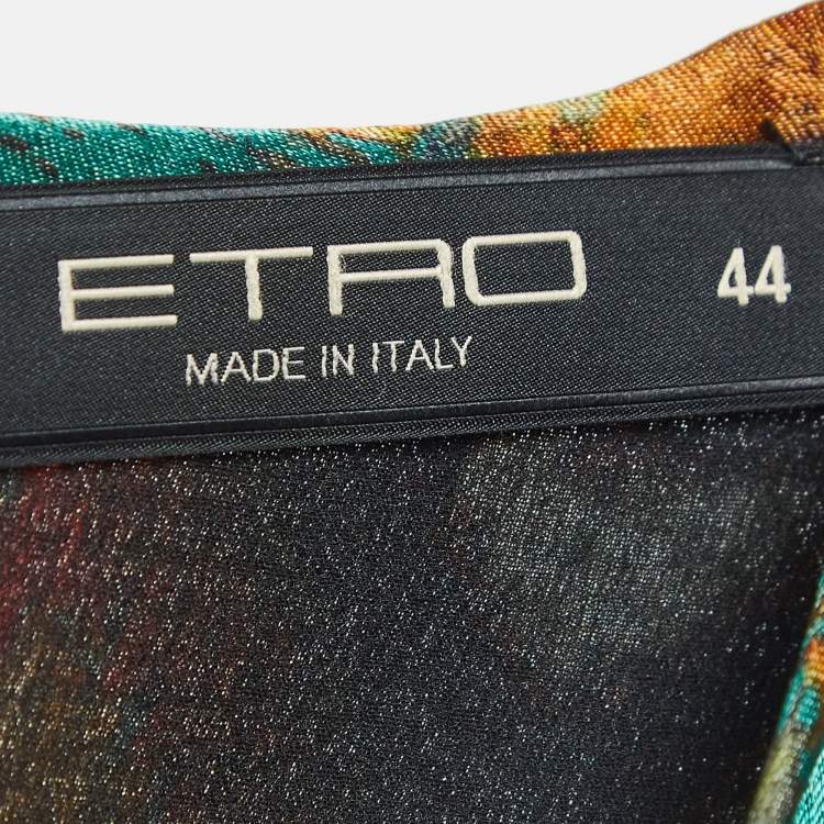 Pre Owned Etro Black & Multicolor Ikat Print Satin & Crepe Full Sleeve Dress M