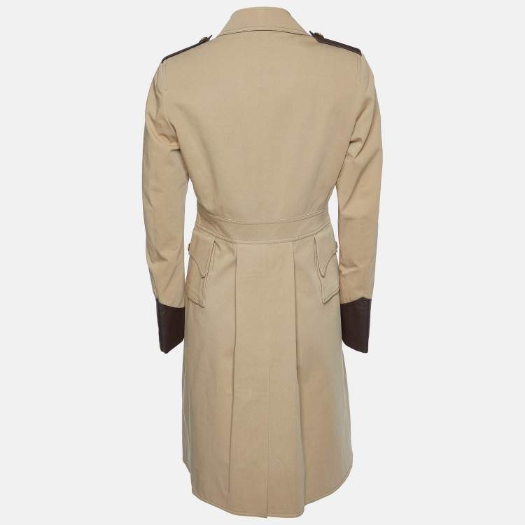 Pre Owned Etro Beige Cotton Leather Trim Mid Length Coat M