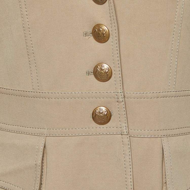 Pre Owned Etro Beige Cotton Leather Trim Mid Length Coat M