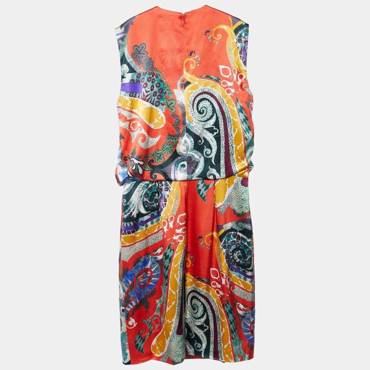 Pre Owned Etro Multicolor Paisley Print Silk Satin Sleeveless Dress M