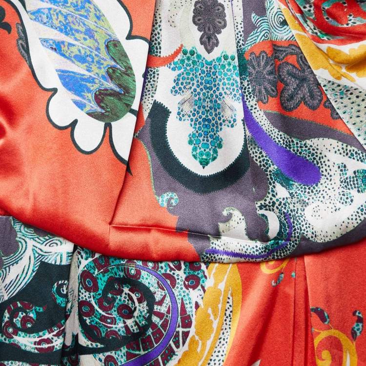 Pre Owned Etro Multicolor Paisley Print Silk Satin Sleeveless Dress M