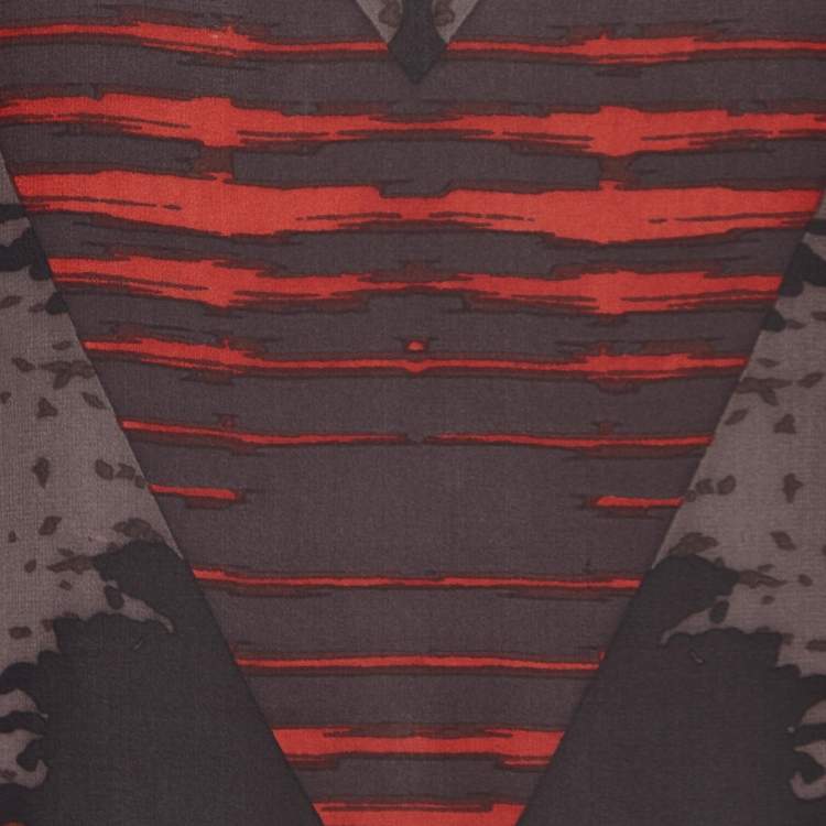 Pre Owned Etro Black Printed Silk & Lace Mock Neck Blouse S