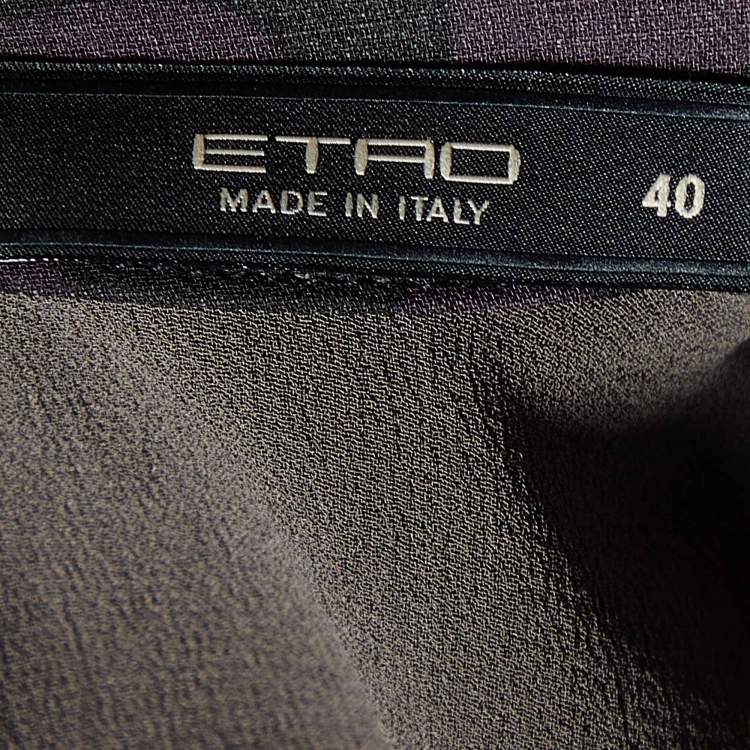 Pre Owned Etro Black Printed Silk & Lace Mock Neck Blouse S