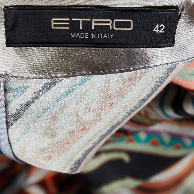 Pre Owned Etro Multicolor Printed Satin Midi Dress M  
