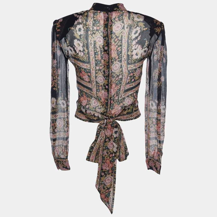 Pre Owned Etro Multicolor Floral Print Silk Blouse S