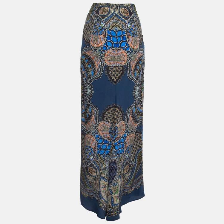 Etro Blue Printed Silk Flared Maxi Skirt M Etro | TLC