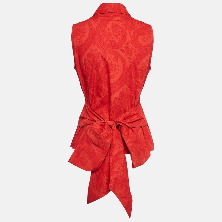 Pre Owned Etro Red Paisley Print Cotton Waist Tie-Up Sleeveless Shirt L