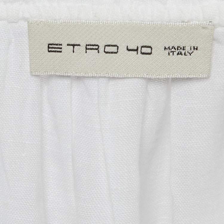 Pre Owned Etro White Linen Lace Trim Detail Top S