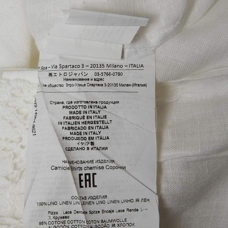 Pre Owned Etro White Linen Lace Trim Detail Top S