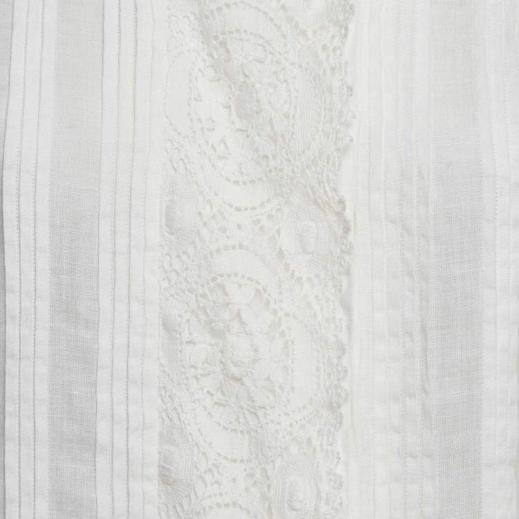 Pre Owned Etro White Linen Lace Trim Detail Top S