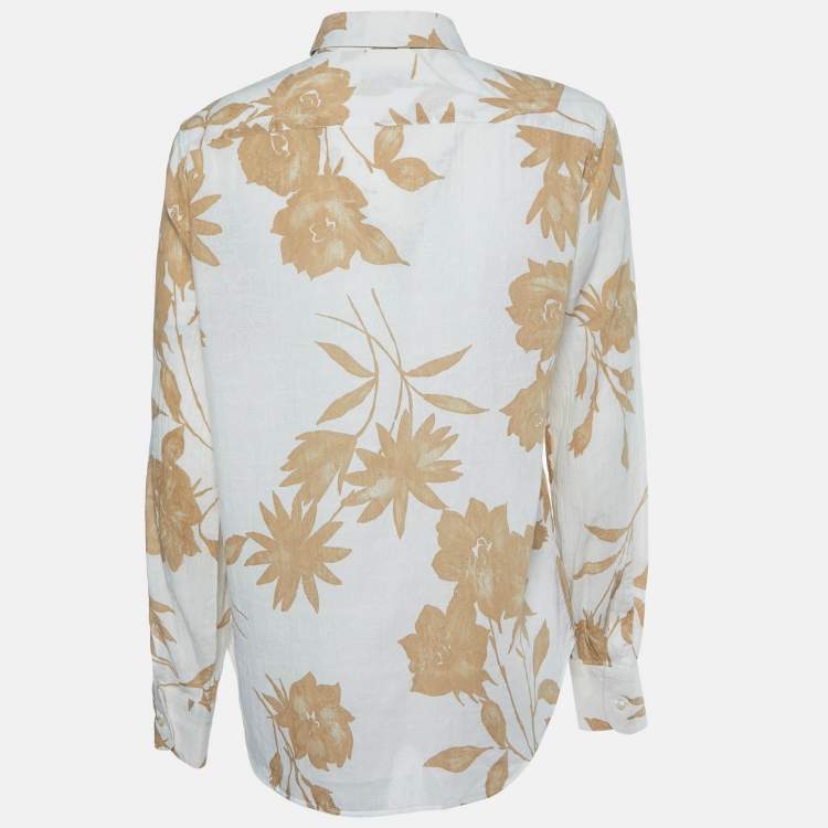 Pre Owned Etro White Floral Print Cotton Long Sleeve Shirt M