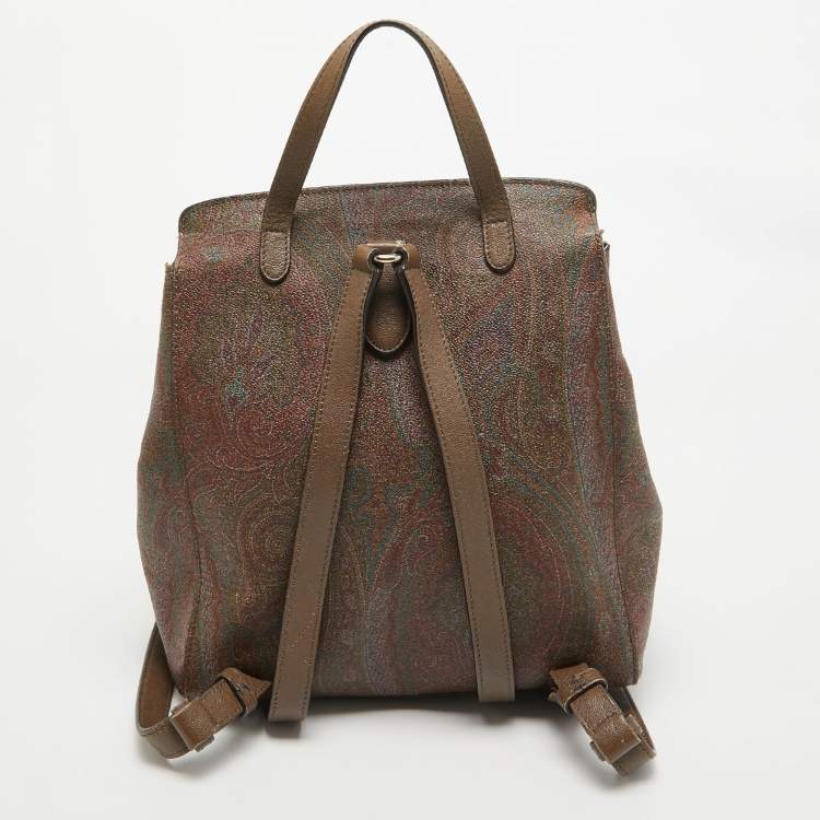 Pre Owned Etro Brown Paisley Print Coated Canvas Backpack   