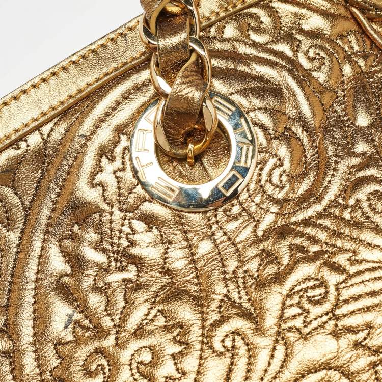 Pre Owned Etro Gold Paisley Embossed Leather Chain Tote