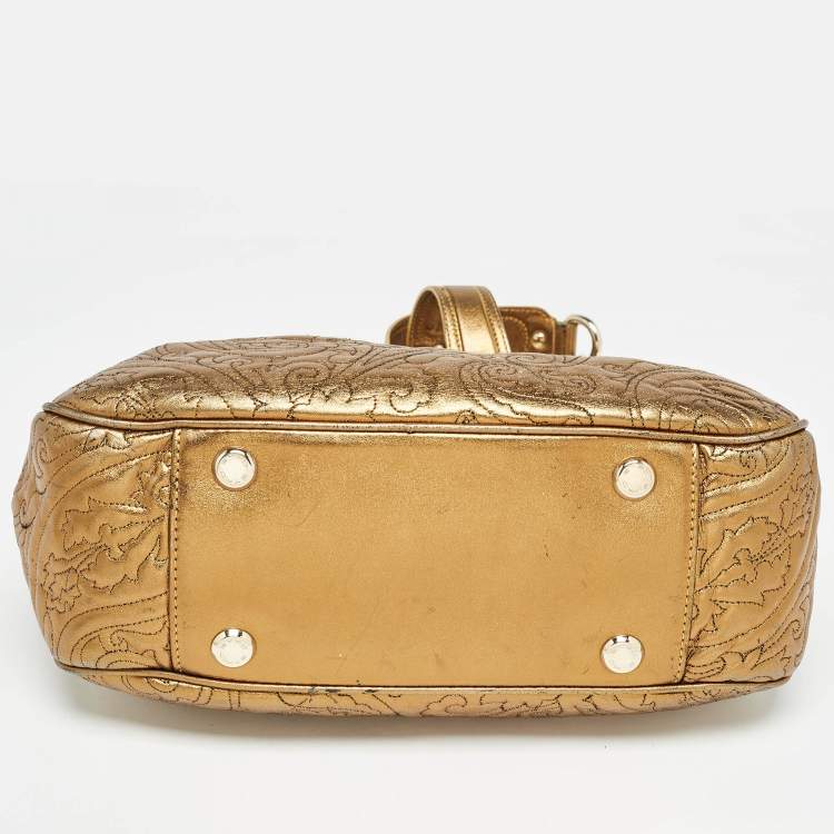 Pre Owned Etro Gold Paisley Embossed Leather Chain Tote