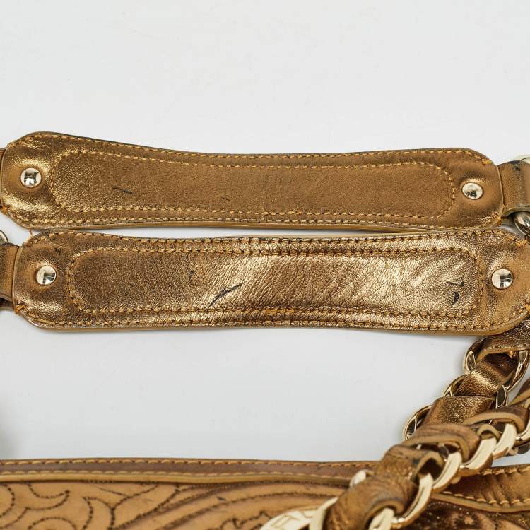 Pre Owned Etro Gold Paisley Embossed Leather Chain Tote