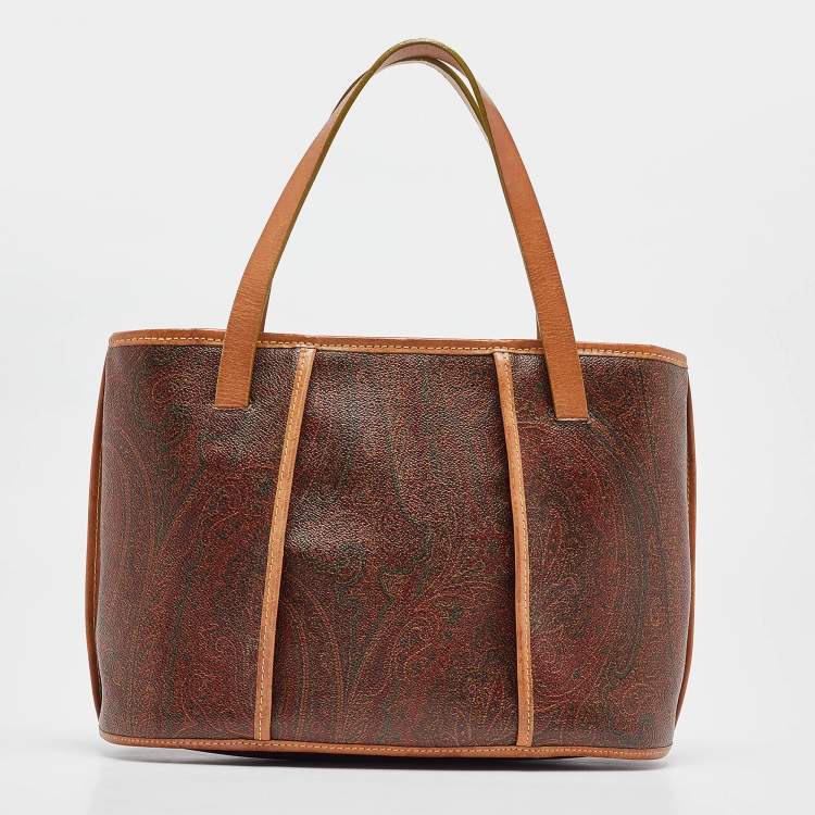 Pre Owned Etro Brown Paisley Printed Coated Canvas and Leather Tote
