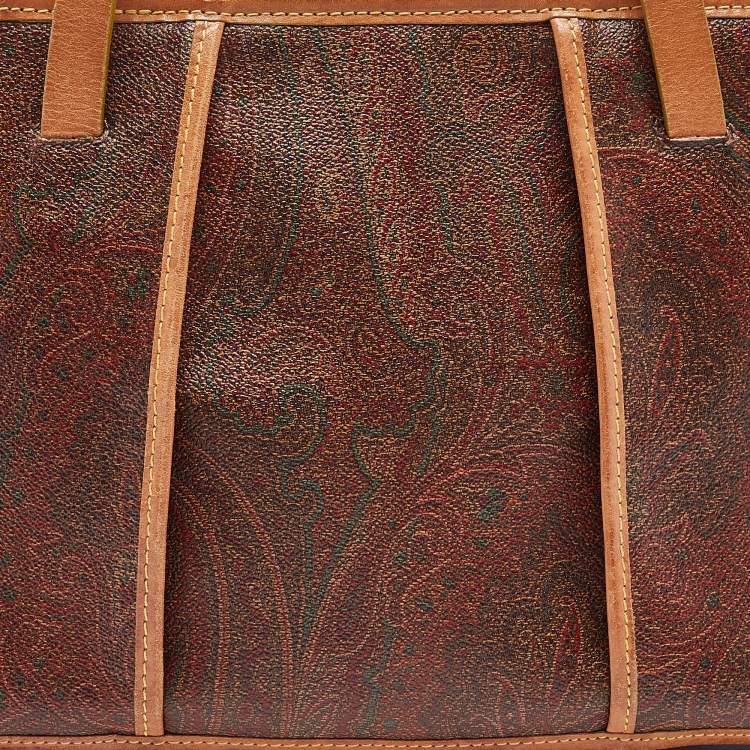 Pre Owned Etro Brown Paisley Printed Coated Canvas and Leather Tote