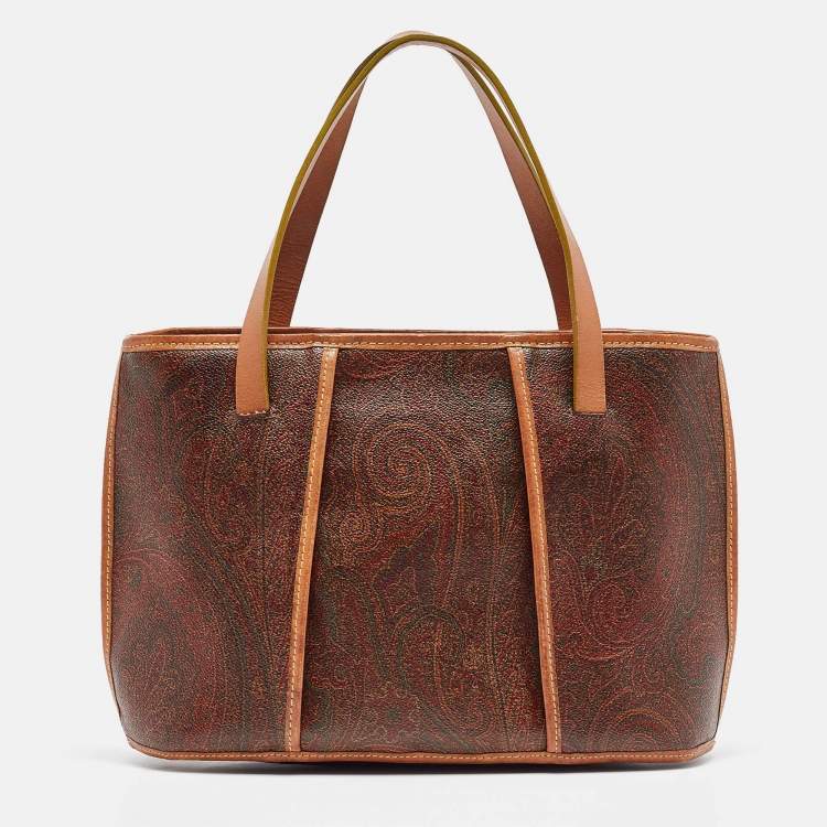 Etro Brown Paisley Printed Coated Canvas and Leather Tote Etro The Luxury Closet