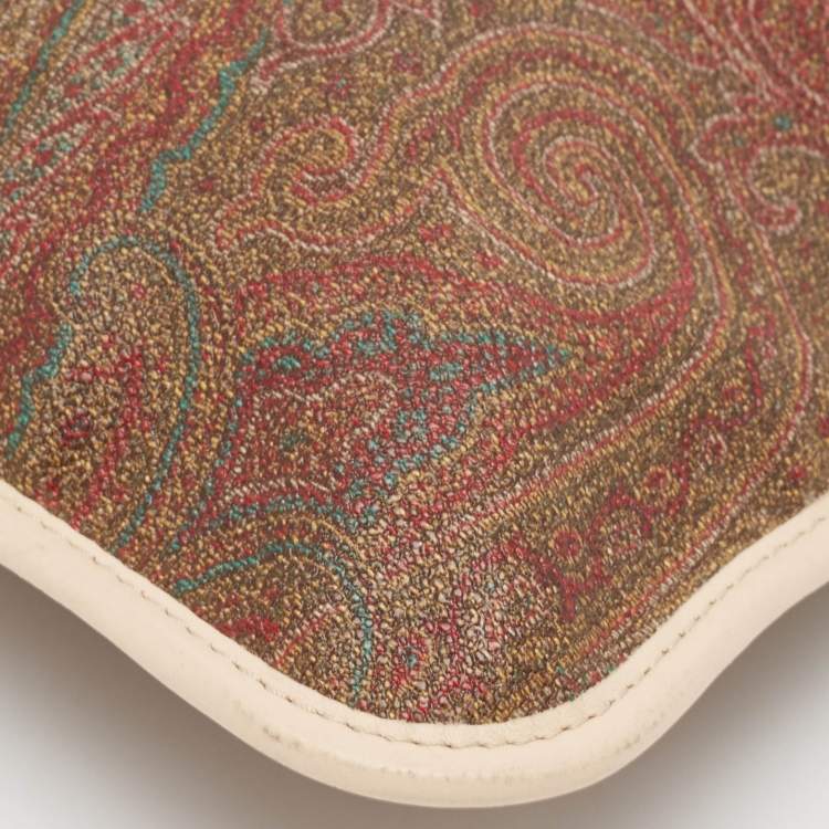 Pre Owned Etro Brown Paisley Print Coated Canvas, Python Embossed and Leather Slim Crossbody Bag