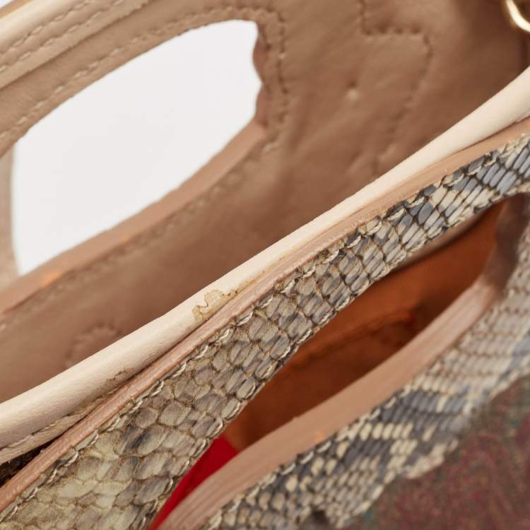 Pre Owned Etro Brown Paisley Print Coated Canvas, Python Embossed and Leather Slim Crossbody Bag