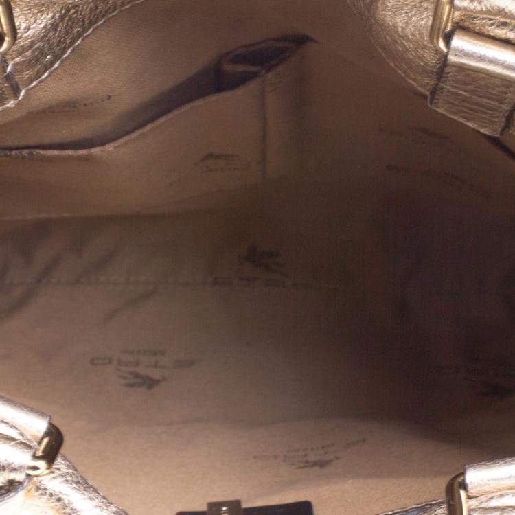 Pre Owned Etro Metallic Gold Paisley Embossed Leather Tote