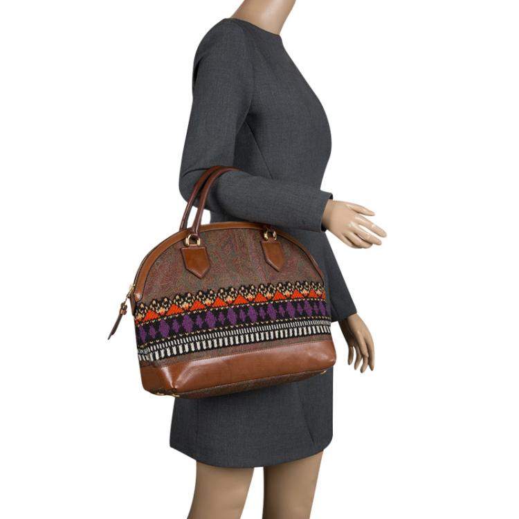 Pre Owned Etro Multicolor Paisley Printed Coated Canvas Crochet Detail Satchel