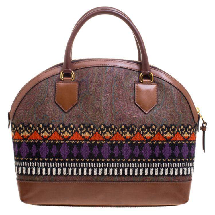 Pre Owned Etro Multicolor Paisley Printed Coated Canvas Crochet Detail Satchel