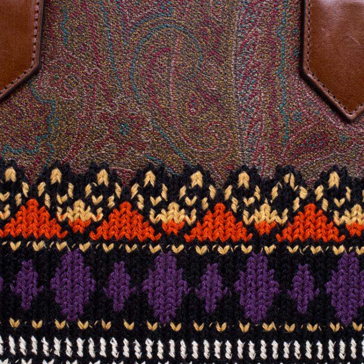 Pre Owned Etro Multicolor Paisley Printed Coated Canvas Crochet Detail Satchel
