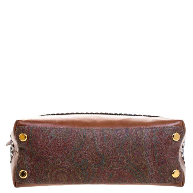 Pre Owned Etro Multicolor Paisley Printed Coated Canvas Crochet Detail Satchel