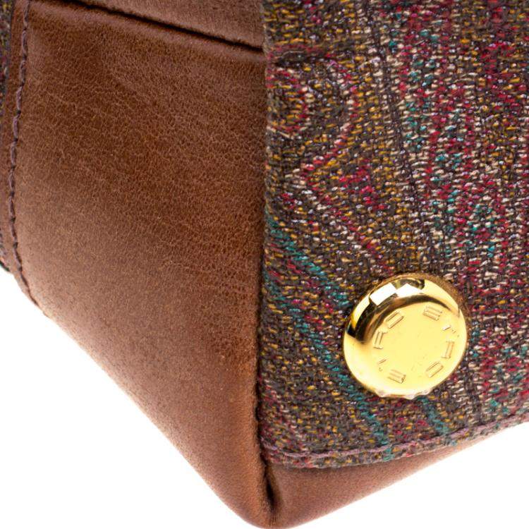 Pre Owned Etro Multicolor Paisley Printed Coated Canvas Crochet Detail Satchel