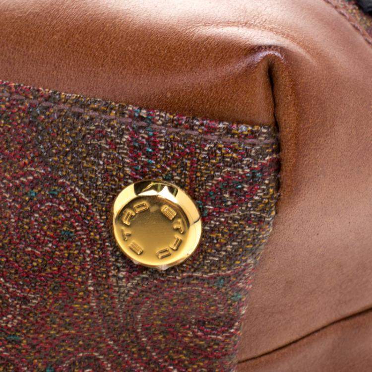 Pre Owned Etro Multicolor Paisley Printed Coated Canvas Crochet Detail Satchel