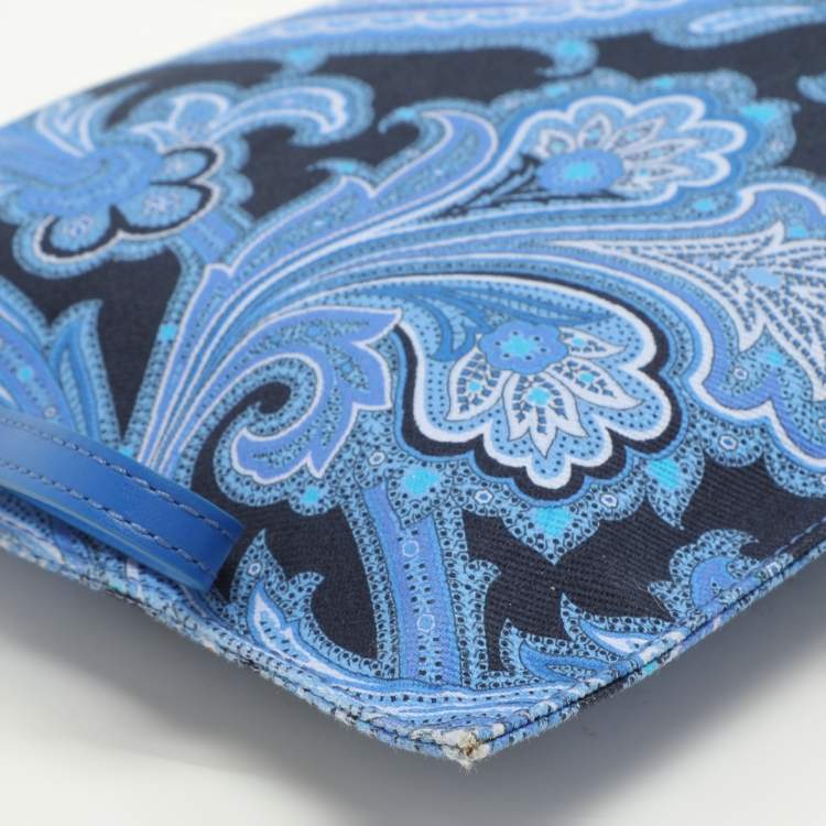 Pre Owned Etro Multicolor Blue Paisley Print Canvas Wristlet Pouch