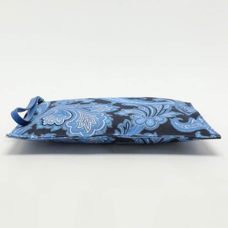 Pre Owned Etro Multicolor Blue Paisley Print Canvas Wristlet Pouch