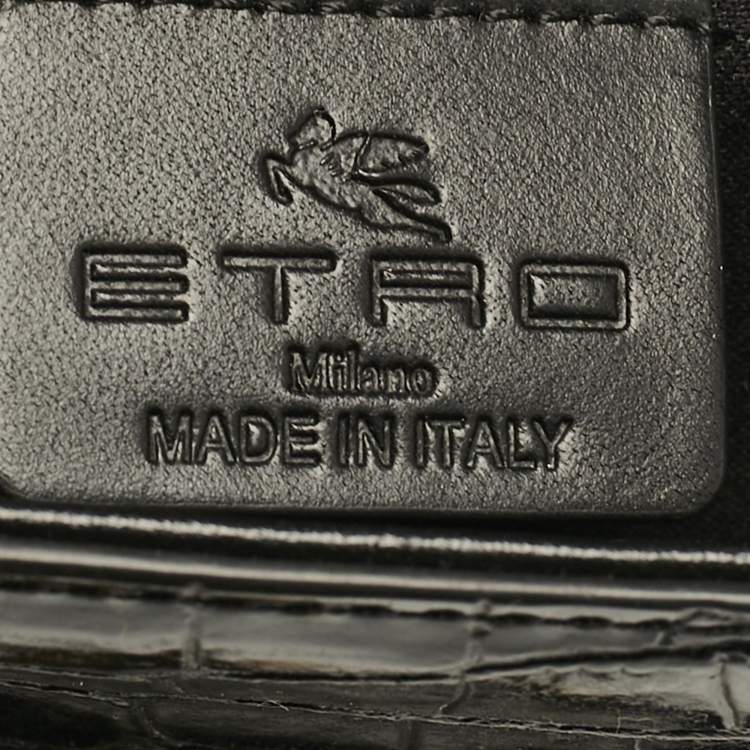 Pre Owned Etro Black Croc Embossed Leather Shoulder Bag