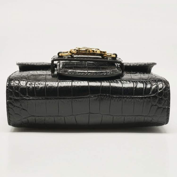 Pre Owned Etro Black Croc Embossed Leather Shoulder Bag