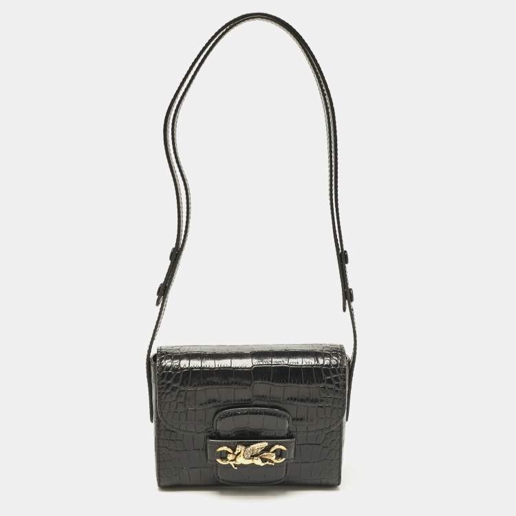 Pre Owned Etro Black Croc Embossed Leather Shoulder Bag