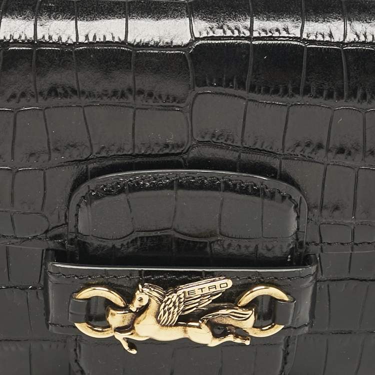 Pre Owned Etro Black Croc Embossed Leather Shoulder Bag
