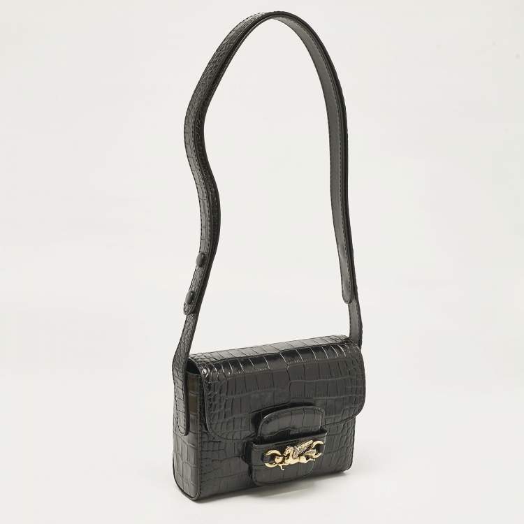 Pre Owned Etro Black Croc Embossed Leather Shoulder Bag