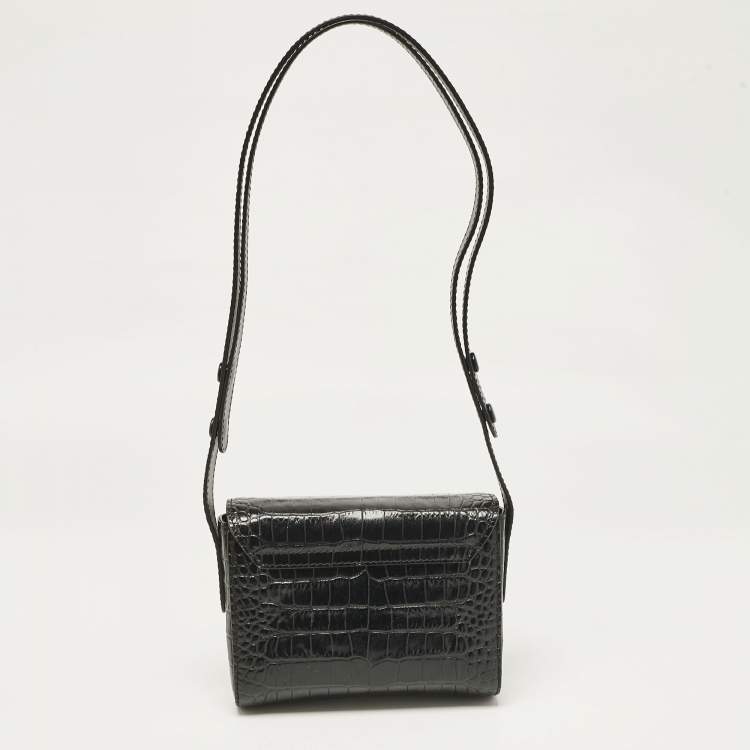 Pre Owned Etro Black Croc Embossed Leather Shoulder Bag