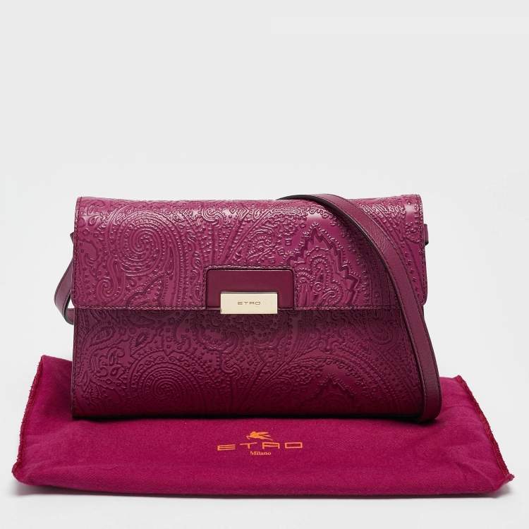 Pre Owned Etro Magenta Paisley Embossed Leather Shoulder Bag