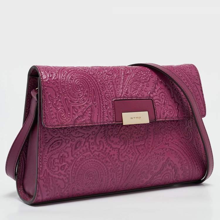Pre Owned Etro Magenta Paisley Embossed Leather Shoulder Bag