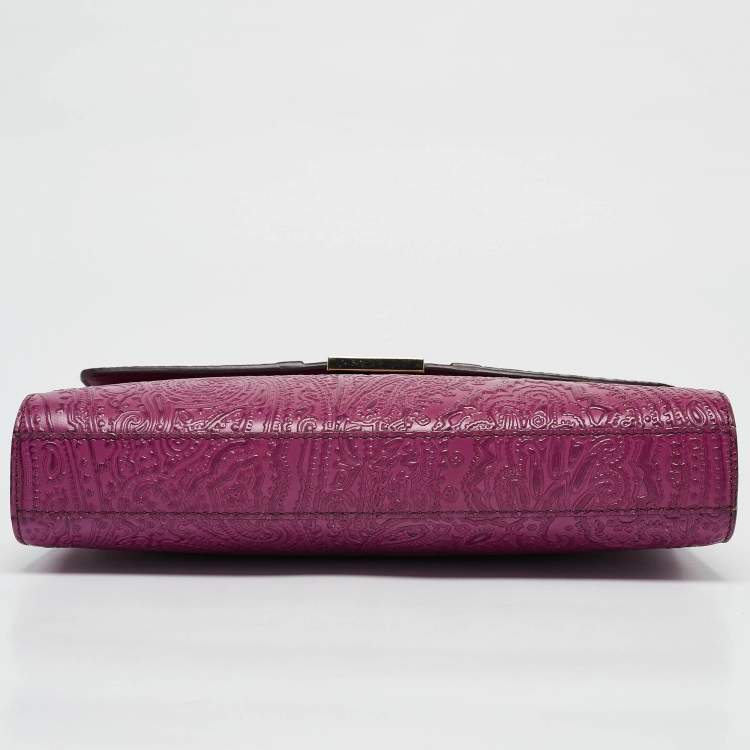Pre Owned Etro Magenta Paisley Embossed Leather Shoulder Bag